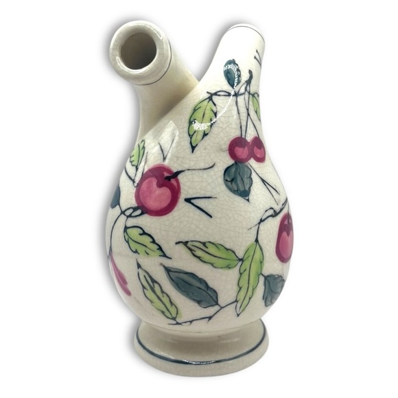 Vintage Fred Roberts Co. Porcelain twist oil/vinegar decanter w/ Cherry design - Picture 3 of 11